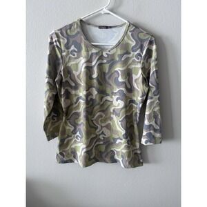 J. McLaughlin Top Small  Catalina Cloth Camo 3/4 Sleeve Brown Tan Green  Golf